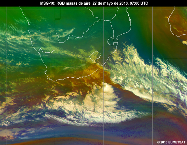 Animacin de imgenes RGB de MSG-10 centradas en frica del sur desde las 06 hasta las 12 UTC del 27 de mayo de 2013