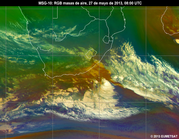 Animacin de imgenes RGB de MSG-10 centradas en frica del sur desde las 06 hasta las 12 UTC del 27 de mayo de 2013