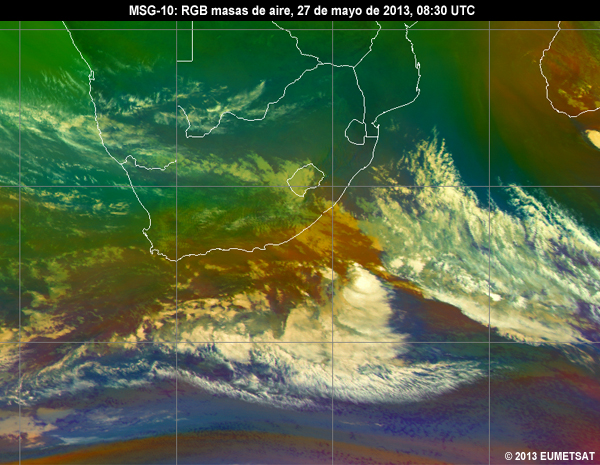 Animacin de imgenes RGB de MSG-10 centradas en frica del sur desde las 06 hasta las 12 UTC del 27 de mayo de 2013