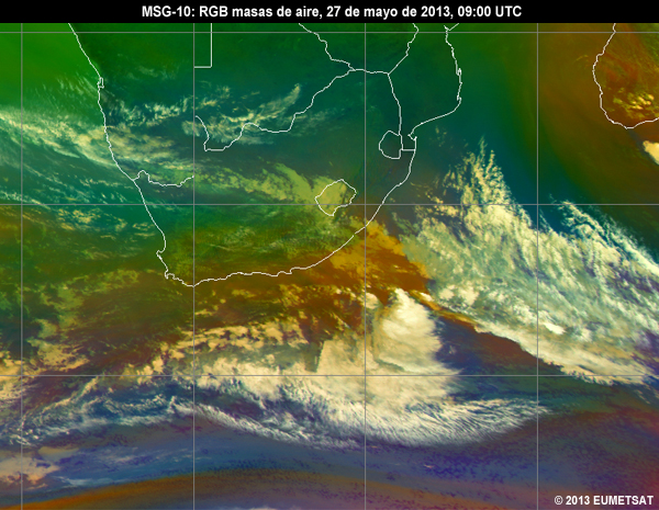 Animacin de imgenes RGB de MSG-10 centradas en frica del sur desde las 06 hasta las 12 UTC del 27 de mayo de 2013