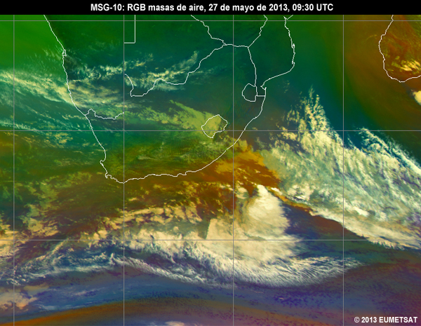 Animacin de imgenes RGB de MSG-10 centradas en frica del sur desde las 06 hasta las 12 UTC del 27 de mayo de 2013