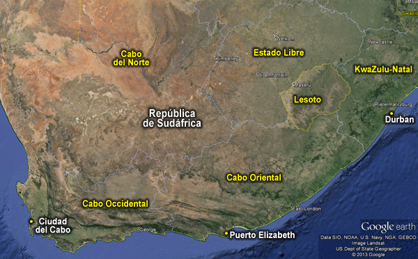 Mapa Google Earth de parte de frica del sur