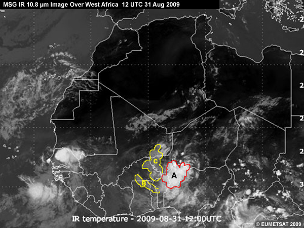 MSG IR 10.8 µm image over West Africa for 12 UTC 31 Aug 2009