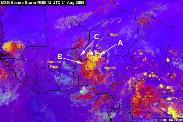 MSG Severe Storm RGB over north and west Africa 12 UTC 31 Aug 2009