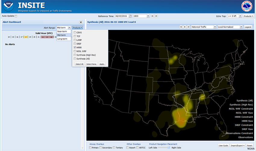 Screen capture of INSITE showing Alert Dashboard for Synthesis-All Constraint heat map for 06/03/2016 1800