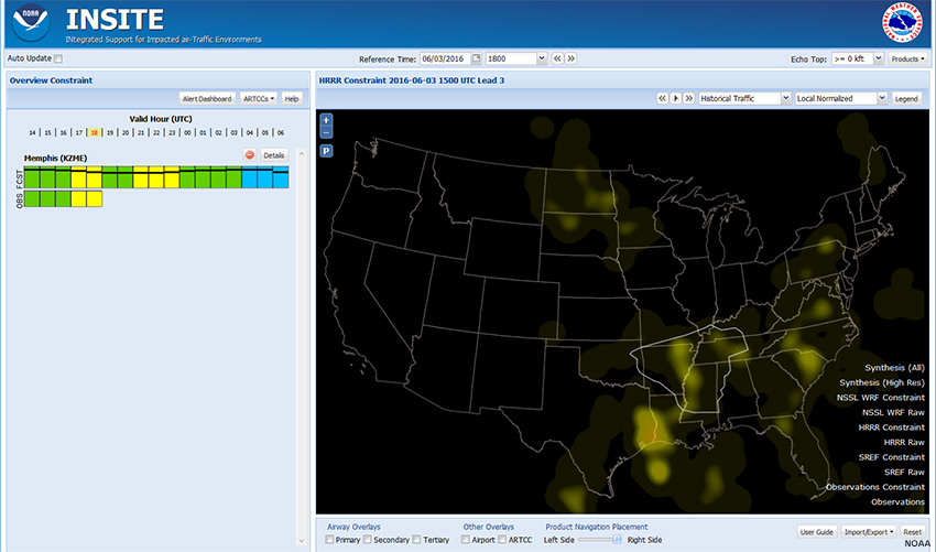 Screen capture of INSITE showing HRRR Constraint heat map for 06/03/2016 1800