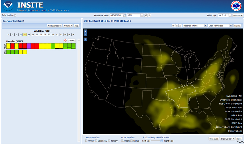 Screen capture of INSITE showing SREF Constraint heat map for 06/03/2016 1800