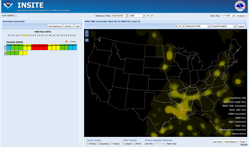 Screen capture of INSITE showing NSSL WRF Constraint heat map for 06/03/2016 1800