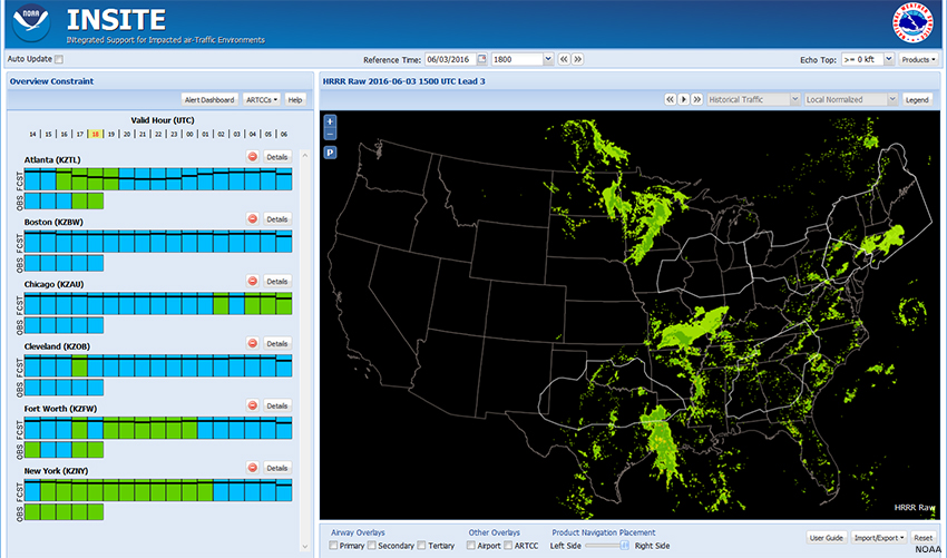 Screen capture of INSITE showing default view for 06/03/2016 1800 UTC