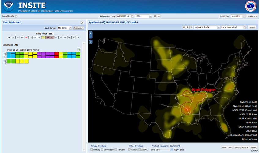 Screen capture of INSITE showing Alert Polygon and CC bar for Synthesis-All Constraint heat map for 06/03/2016 1800