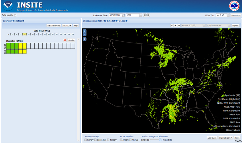 Screen capture of INSITE showing Observations Raw for 06/03/2016 1800