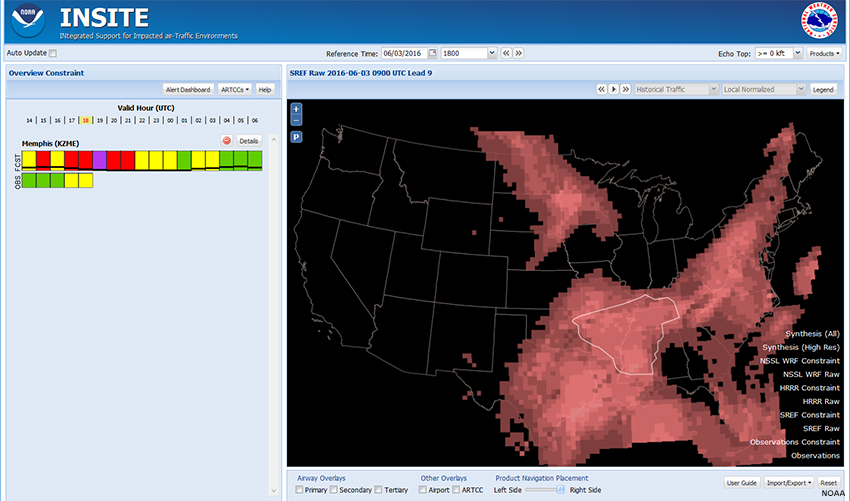Screen capture of INSITE showing SREF Raw for 06/03/2016 1800