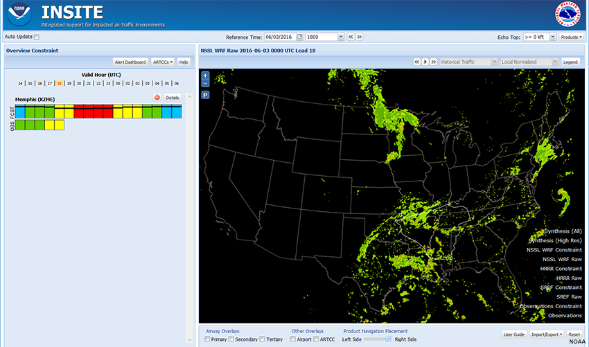 Screen capture of INSITE showing NSSL WRF RAW for 06/03/2016 1800