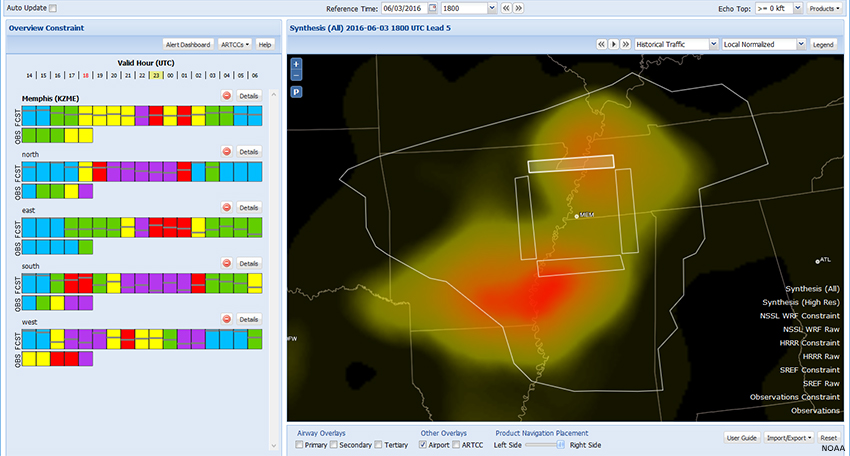 Screen capture of INSITE showing user-defined polygons for approach gates for Synthesis (All) heat map for 06/03/2016 2300