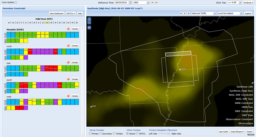 Screen capture of INSITE showing user-defined polygons for approach gates for Synthesis (High Res) heat map for 06/03/2016 2300