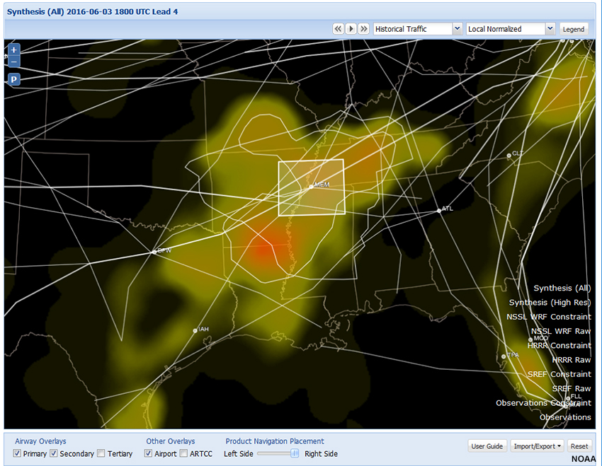 Screen capture of INSITE showing user-defined polygon B for map pane with  Synthesis-All Constraint heat map for 06/03/2016 2200-2400.