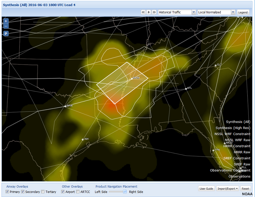 Screen capture of INSITE showing user-defined polygon A for map pane with  Synthesis-All Constraint heat map for 06/03/2016 2200-2400.