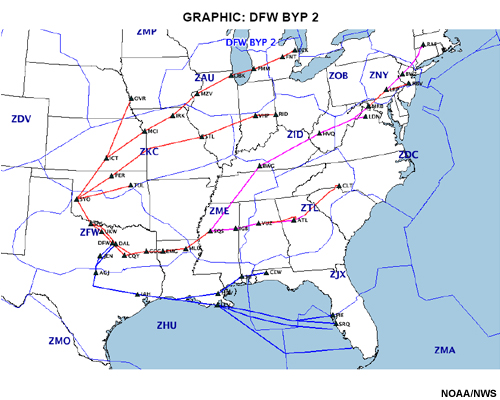 BYP Playbook route moving all traffic to the south and west gates of DFW.