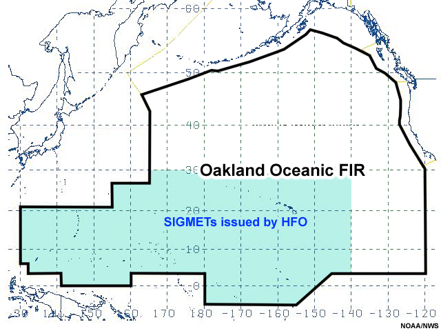 schematic showing the Honolulu Forecast Office Meteorological Watch Office area for issuing SIGMETs