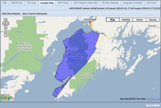Ash Advisory issued by Anchorage Weather Forecast Office March 27, 2009