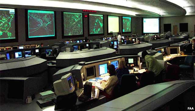 photo of interior of Air Traffic Control System Command Center