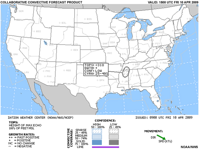 Collaborative Convective Forecast Product with confidence numbers for April 10, 2009, issued at 09Z