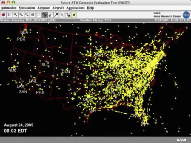 A screen grab of a busy skies over the East Coast in early AM.