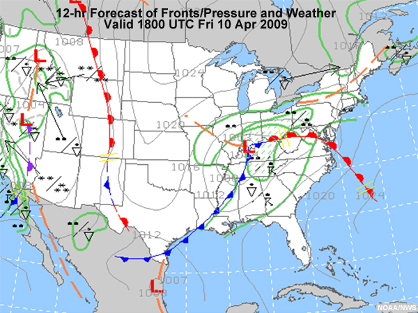 surface map for U.S. issued April 10, 2009