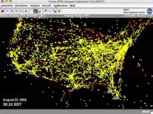 narrated animation of air traffic over United States for one day