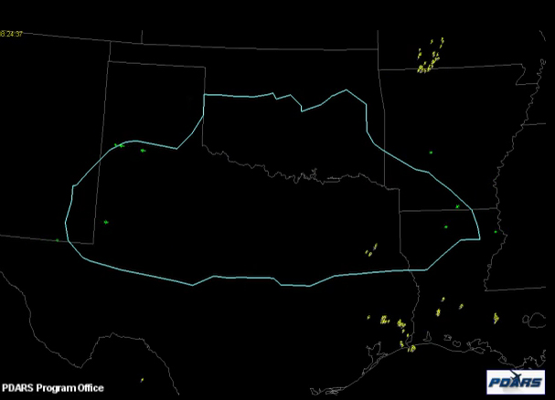 flight path animation for September 18, 2011 at Dallas-Fort Worth International Airport showing weather-forced reroutes and aircraft holding