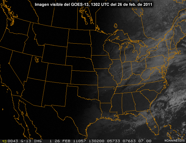 Imagen visible del CONUS a las 1302 UTC del 26 de febrero de 2011.