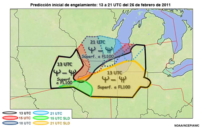 Pronóstico de engelamiento de 13 a 21 UTC del 26 de febrero de 2011.