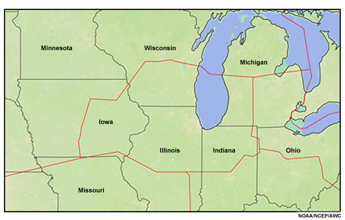 Mapa del área de servicio de la CWSU-Chicago