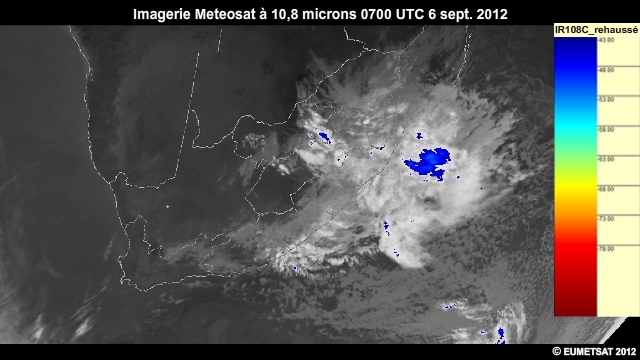 Imagerie infrarouge pour l'Afrique australe, 6 sept. 2012, 0700  0900UTC