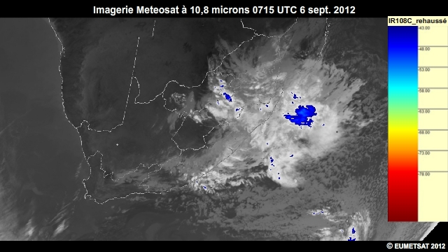 Imagerie infrarouge pour l'Afrique australe, 6 sept. 2012, 0700  0900 UTC