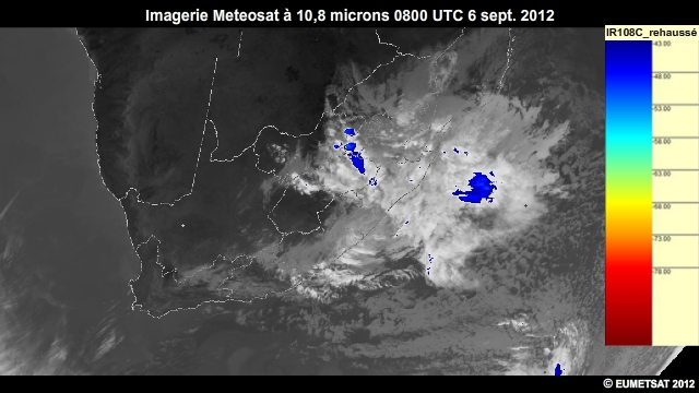 Imagerie infrarouge pour l'Afrique australe, 6 sept. 2012, 0700  0900 UTC