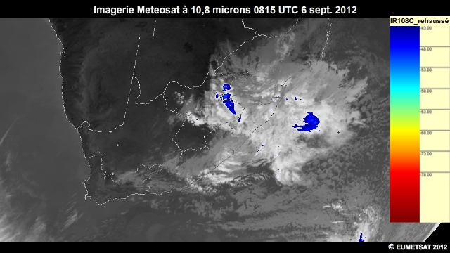 Imagerie infrarouge pour l'Afrique australe, 6 sept. 2012, 0700  0900 UTC