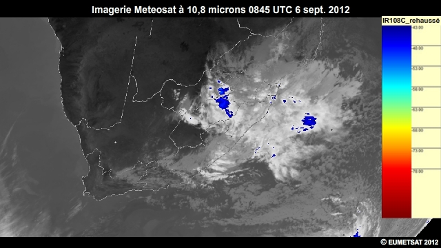 Imagerie infrarouge pour l'Afrique australe, 6 sept. 2012, 0700  0900 UTC
