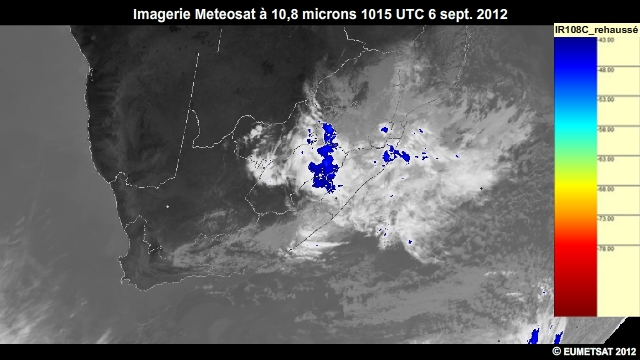 Imagerie infrarouge pour l'Afrique australe, 6 sept. 2012, 0930  1145 UTC