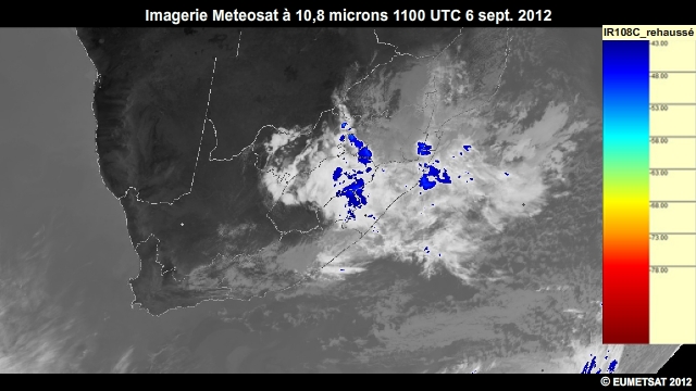 Imagerie infrarouge pour l'Afrique australe, 6 sept. 2012, 0930  1145 UTC