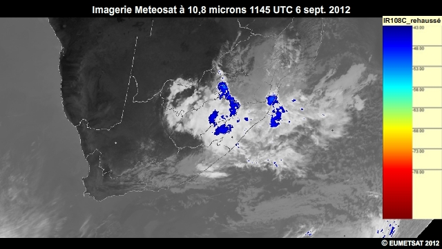 Imagerie infrarouge pour l'Afrique australe, 6 sept. 2012, 1145  1300UTC