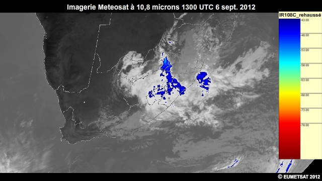 Imagerie infrarouge pour l'Afrique australe, 6 sept. 2012, 1300  1500 UTC