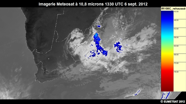 Imagerie infrarouge pour l'Afrique australe, 6 sept. 2012, 1300  1500 UTC