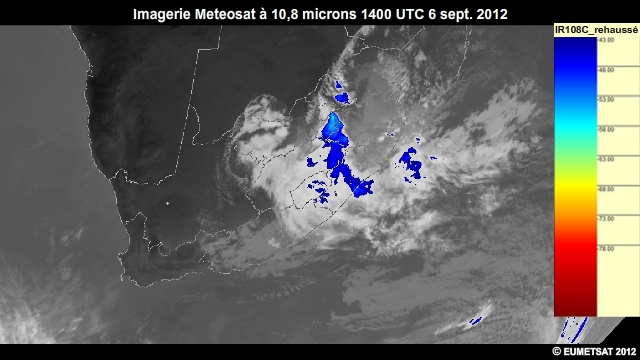 Imagerie infrarouge pour l'Afrique australe, 6 sept. 2012, 1300  1500 UTC