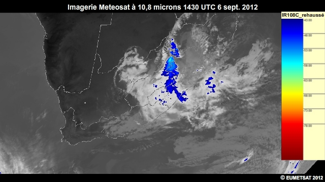 Imagerie infrarouge pour l'Afrique australe, 6 sept. 2012, 1300  1500 UTC