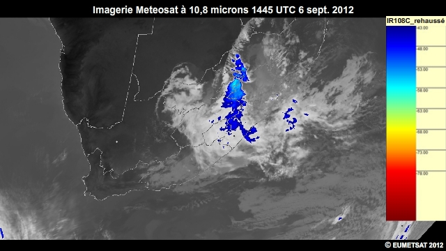 Imagerie infrarouge pour l'Afrique australe, 6 sept. 2012, 1300  1500 UTC