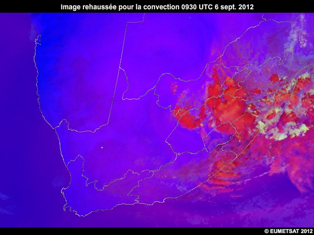 Animation d'images EUMETSAT rehausses pour la convection, 6 sept. 2012, 0930  1145 UTC