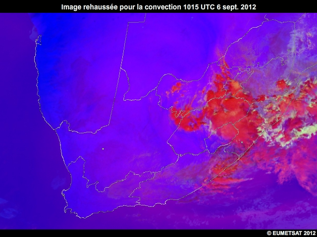 Animation d'images EUMETSAT rehausses pour la convection, 6 sept. 2012, 0930  1145 UTC