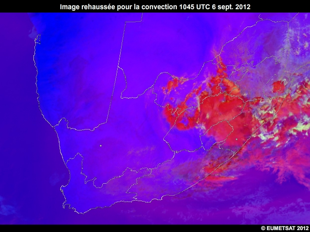 Animation d'images EUMETSAT rehausses pour la convection, 6 sept. 2012, 0930  1145 UTC