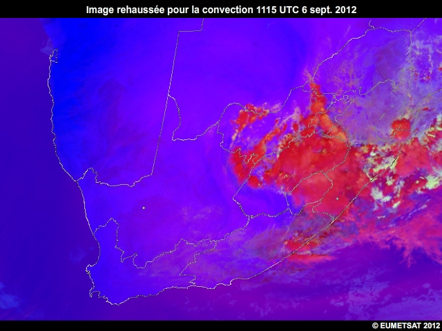 Animation d'images EUMETSAT rehausses pour la convection, 6 sept. 2012, 0930  1145 UTC